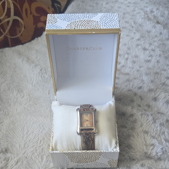 Charter Club Tan Dial Watch with Brown Strap - Picture 1 of 6